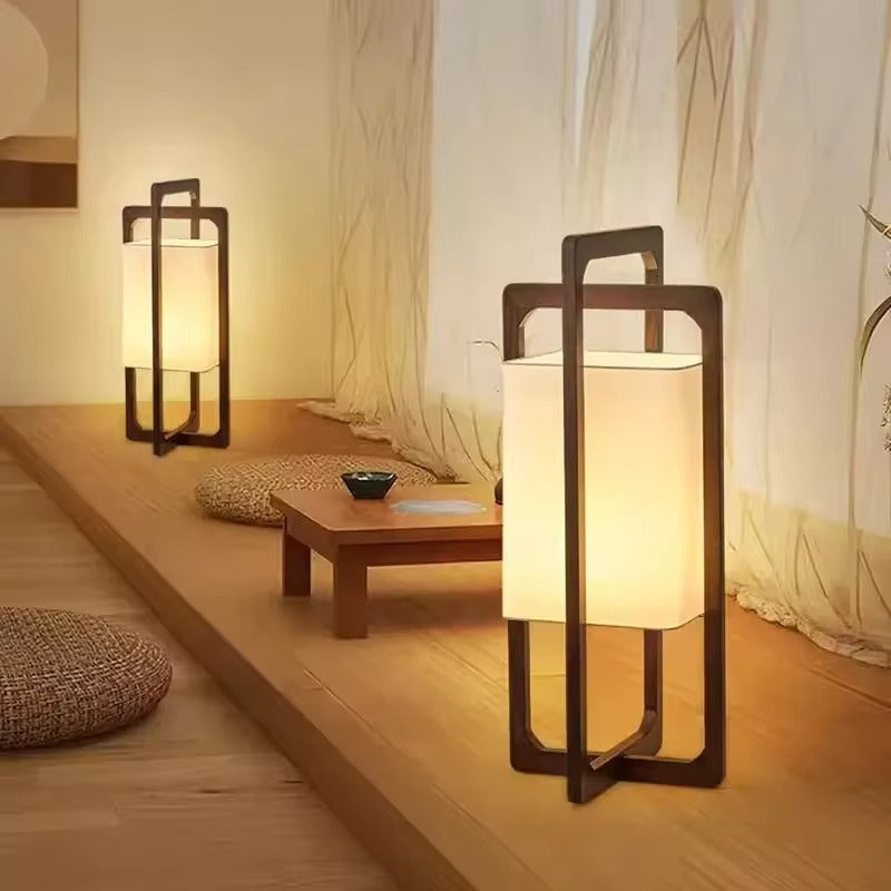 Japan Style Bamboo Wood Floor Lamp with Fabric Shade | Bambora