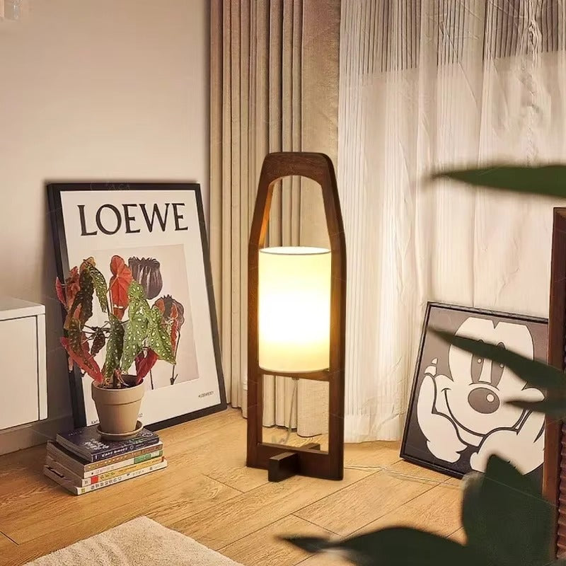 Japan Style Bamboo Wood Floor Lamp with Fabric Shade | Bambora