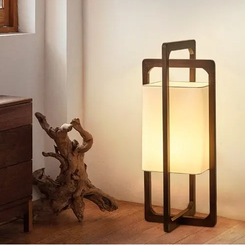 Japan Style Bamboo Wood Floor Lamp with Fabric Shade | Bambora