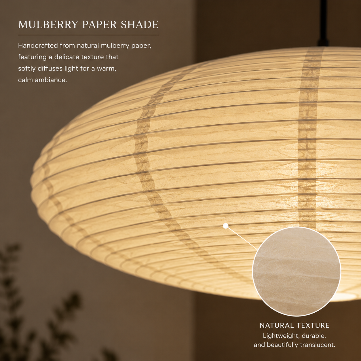 Japandi Mulberry Paper Pendant Light Natural Texture Auvorin