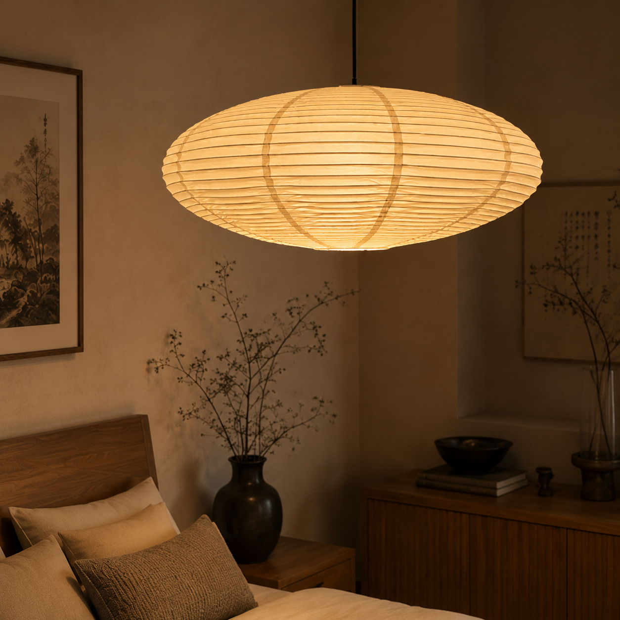 Japandi Mulberry Paper Pendant Light Natural Texture Auvorin