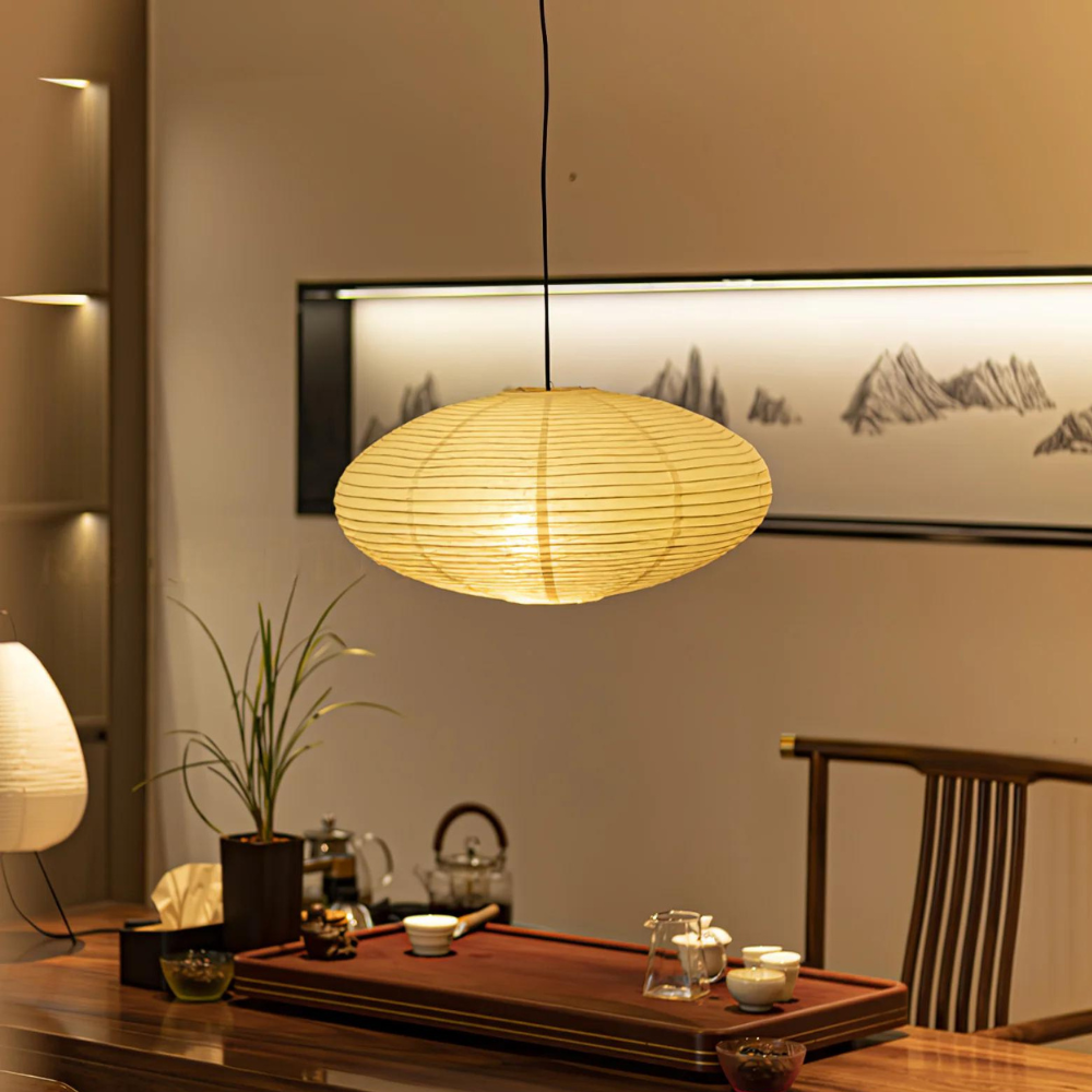Japandi Mulberry Paper Pendant Light Natural Texture | Auvorin