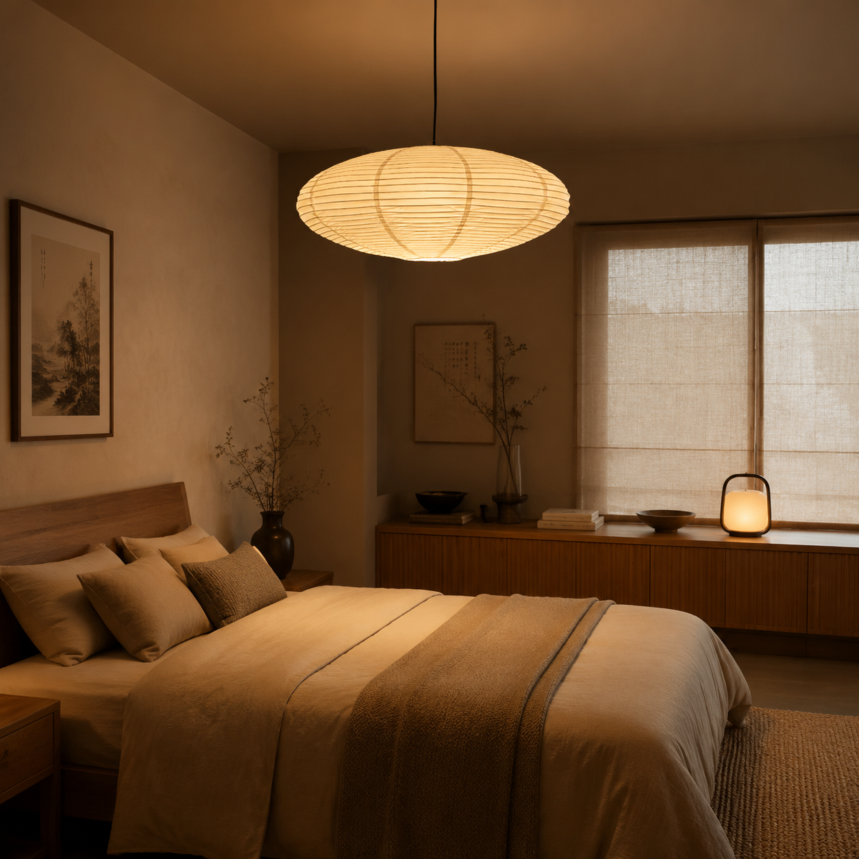 Japandi Mulberry Paper Pendant Light Natural Texture Auvorin