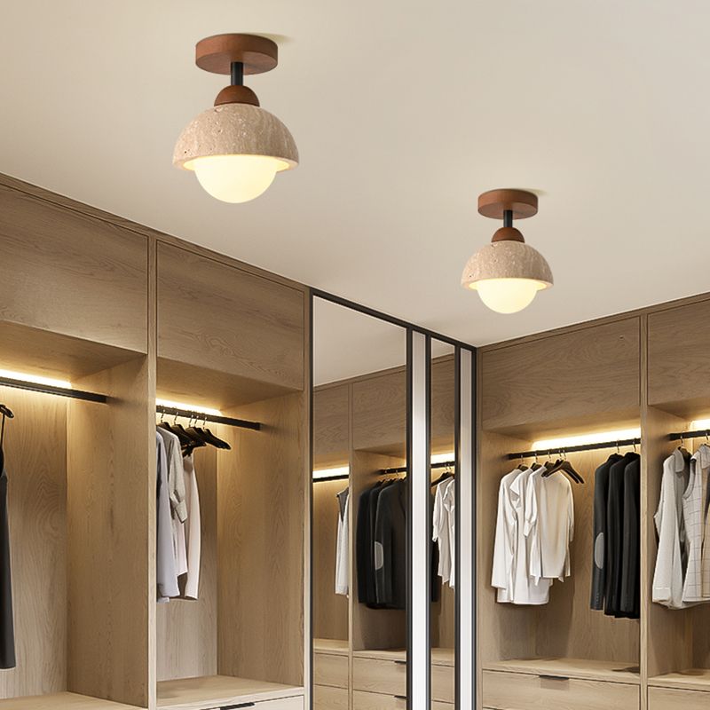Japanese Semi Flush White Glass Ceiling Light | Akariko
