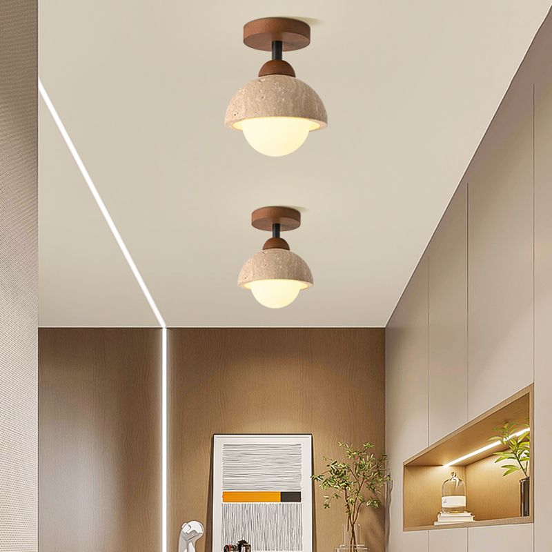 Japanese Semi Flush White Glass Ceiling Light | Akariko