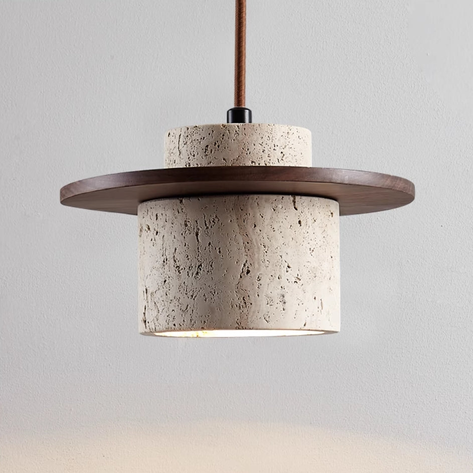 Japanese Travertin Pendant Light with Wooden Details | Lunvaro