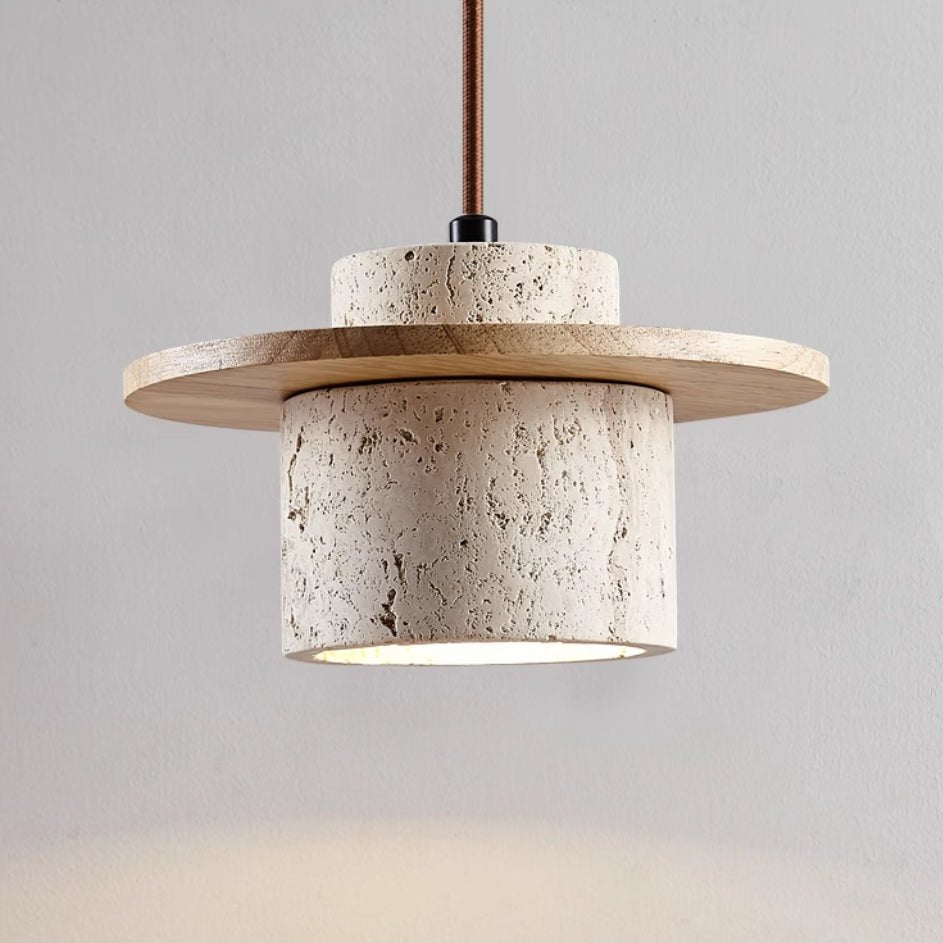 Japanese Travertin Pendant Light with Wooden Details | Lunvaro