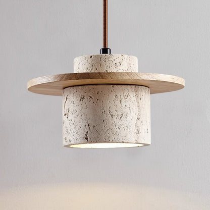 Japanese Travertin Pendant Light with Wooden Details | Lunvaro