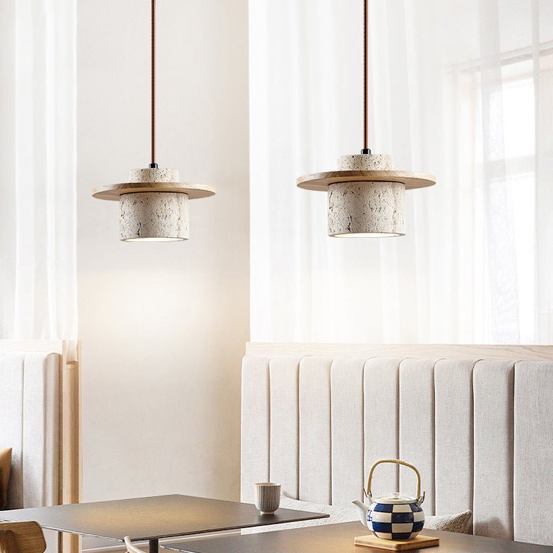 Japanese Travertin Pendant Light with Wooden Details | Lunvaro