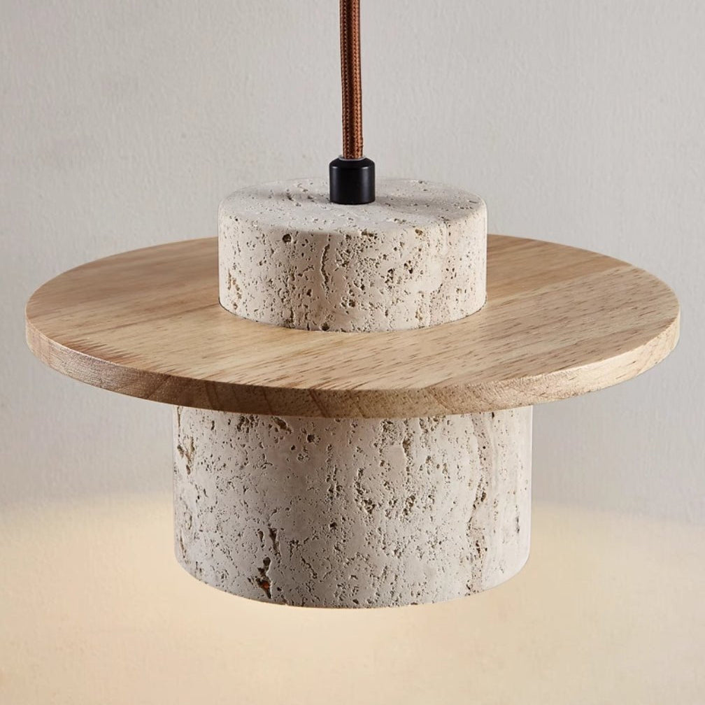 Japanese Travertin Pendant Light with Wooden Details | Lunvaro