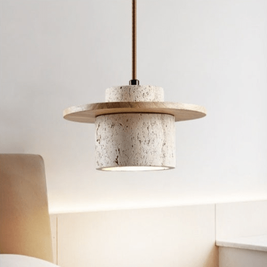 Japanese Travertin Pendant Light with Wooden Details | Lunvaro