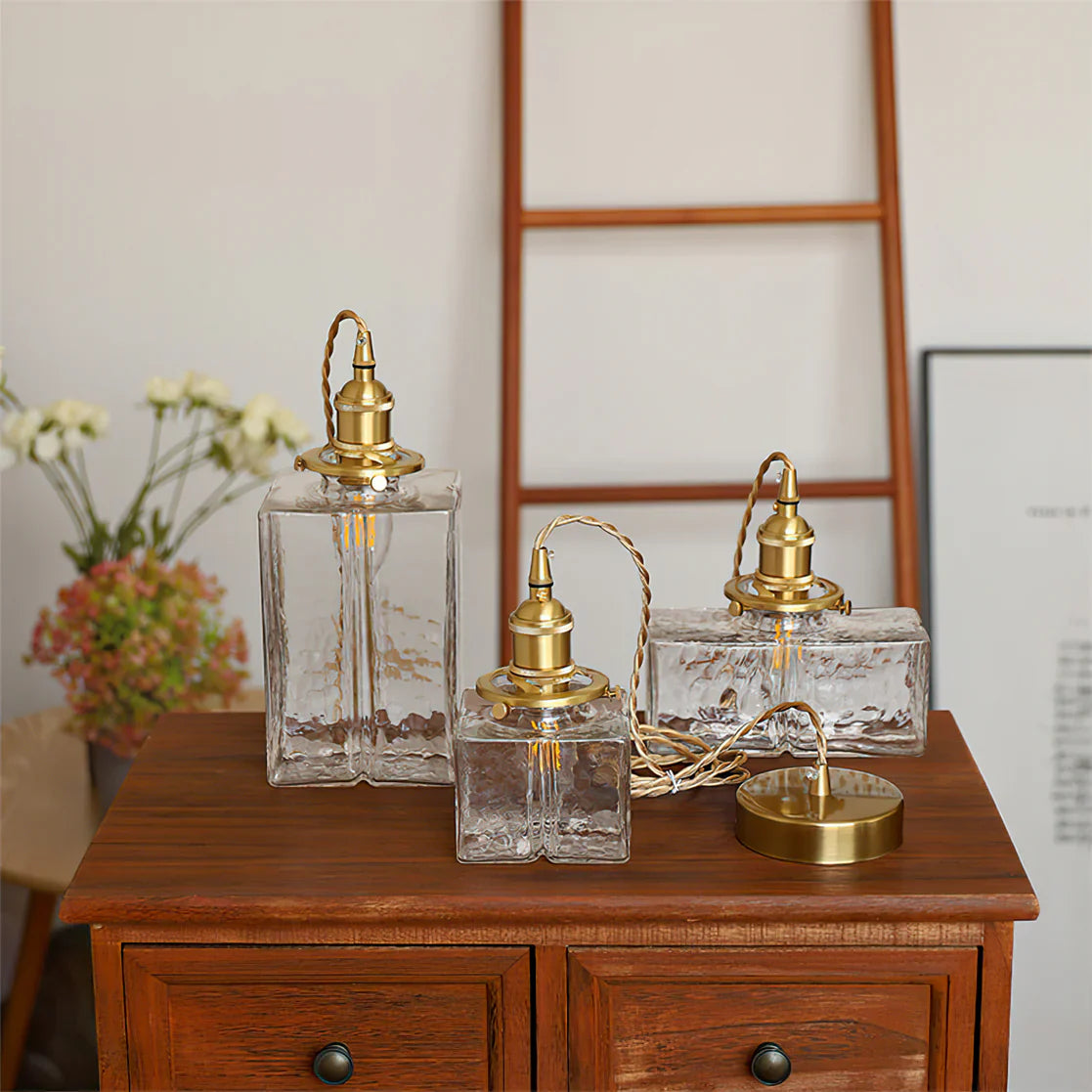 Jewel Glass Pendant Light with Brass Chain Suspension | Zyphora