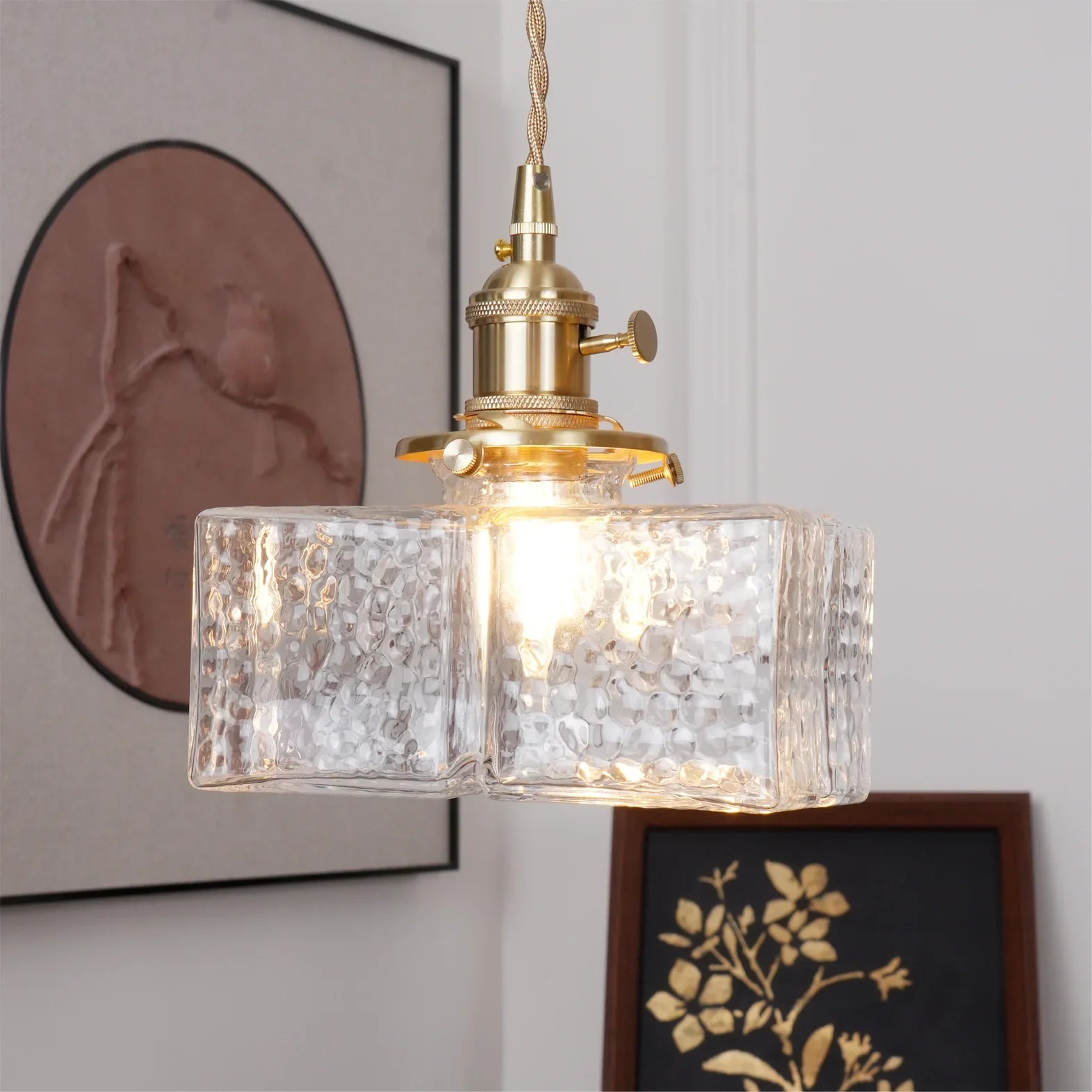 Jewel Glass Pendant Light with Brass Chain Suspension | Zyphora