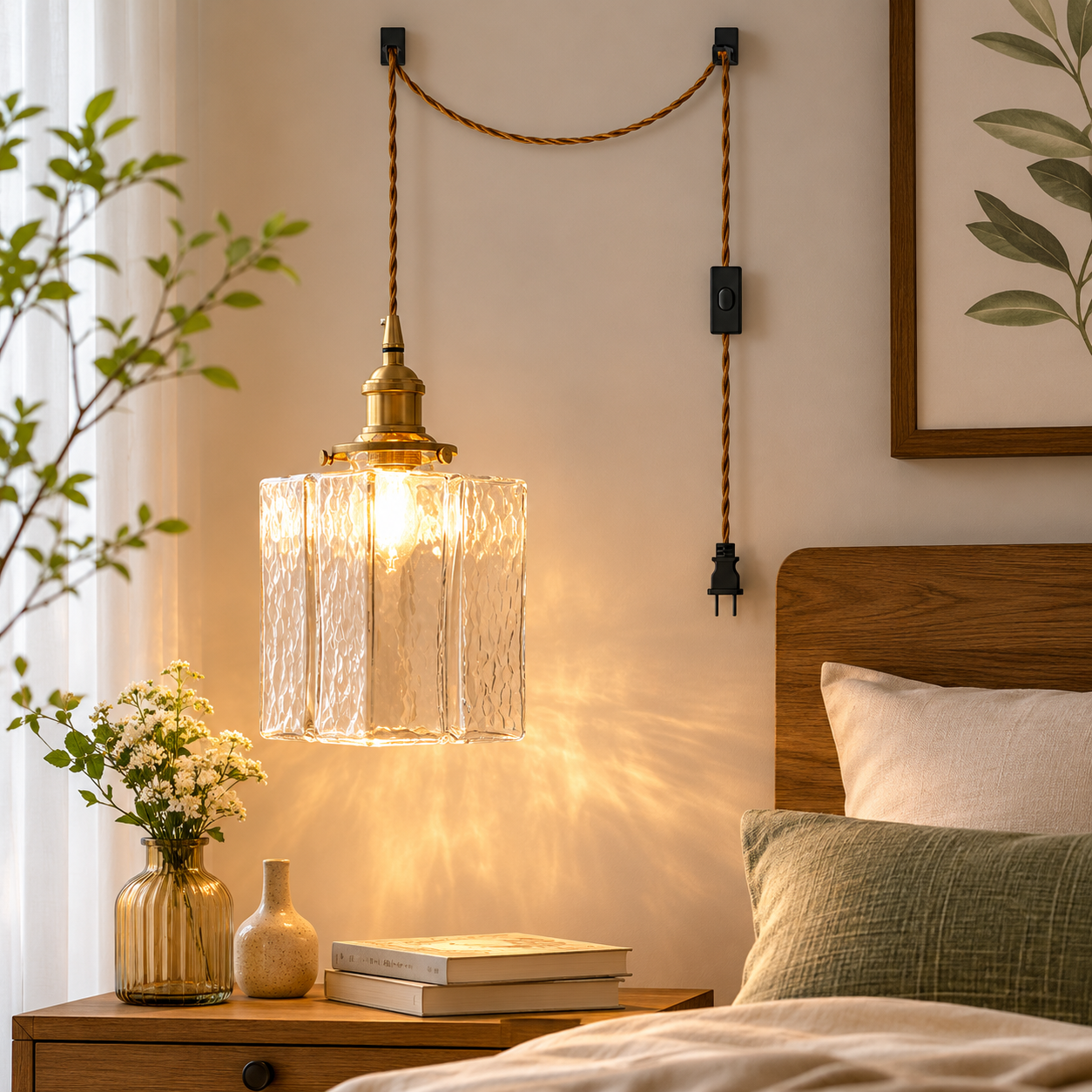 Jewel Glass Pendant Light with Brass Chain Suspension | Zyphora