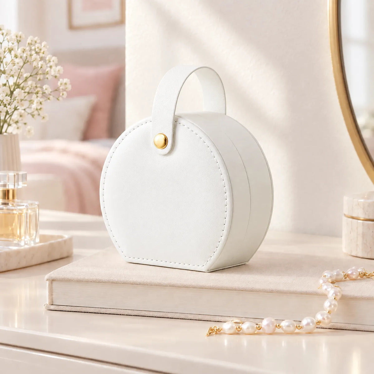 Jewelry Box for Travel with Carry Handle Ring Roll and Dividers