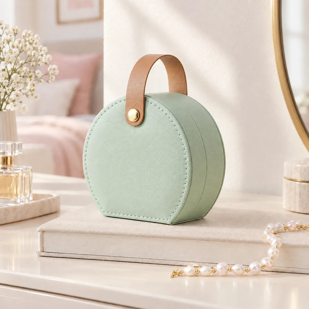 Jewelry Box for Travel with Carry Handle Ring Roll and Dividers