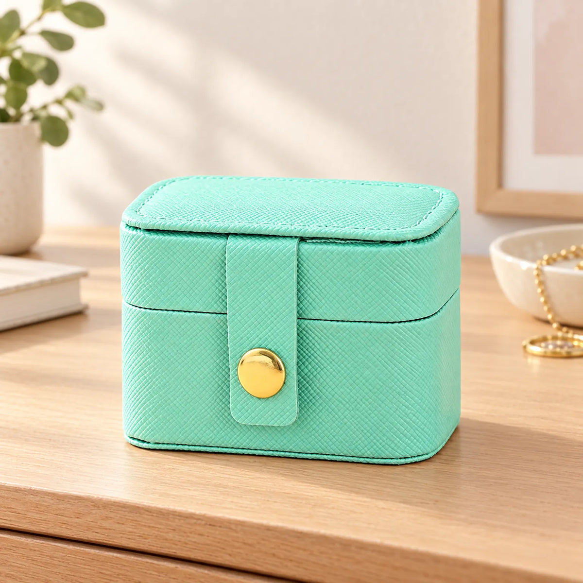 Jewelry Box for Travel with Ring Slots Stud Storage and Snap Closure