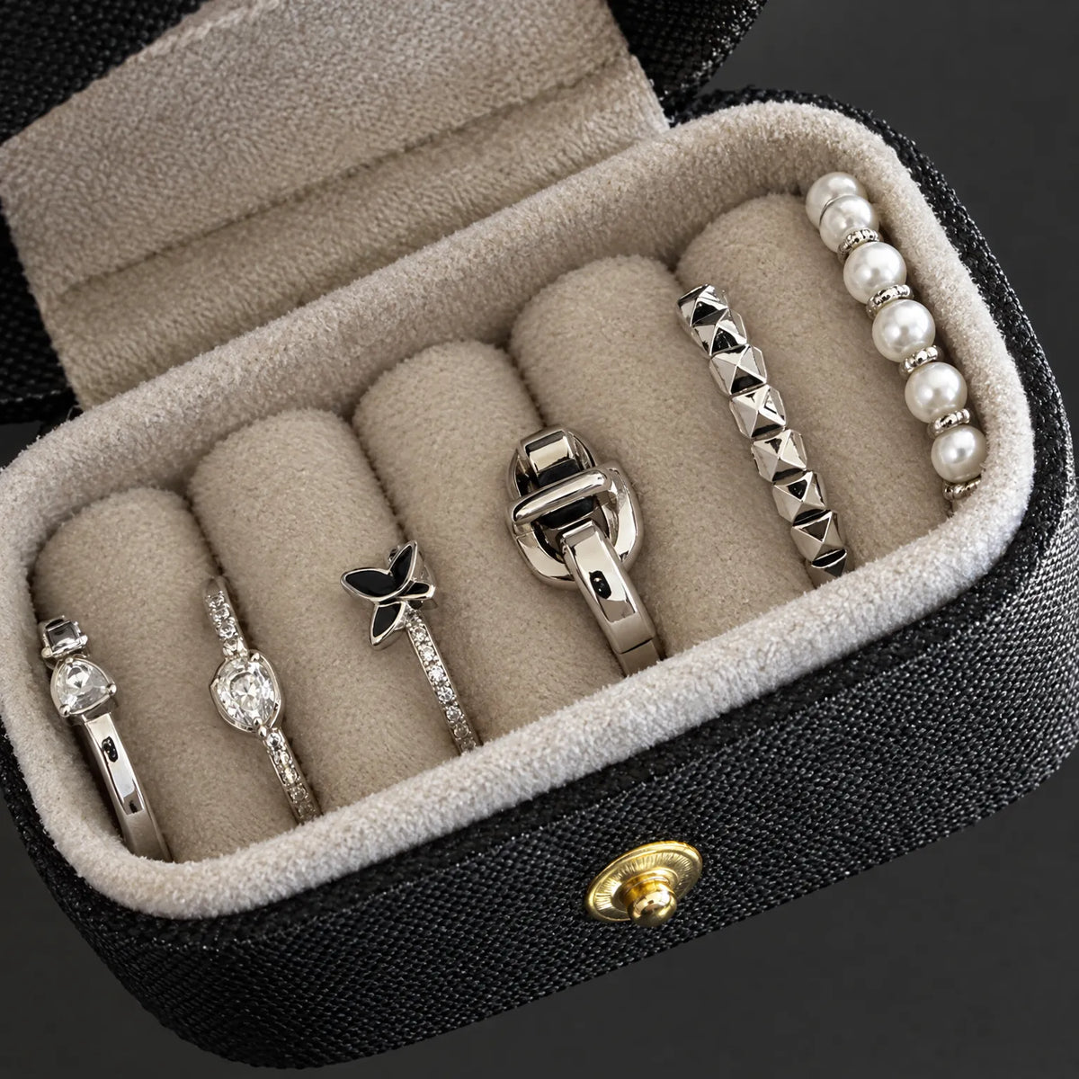 Jewelry Box for Travel with Ring Slots Stud Storage and Snap Closure