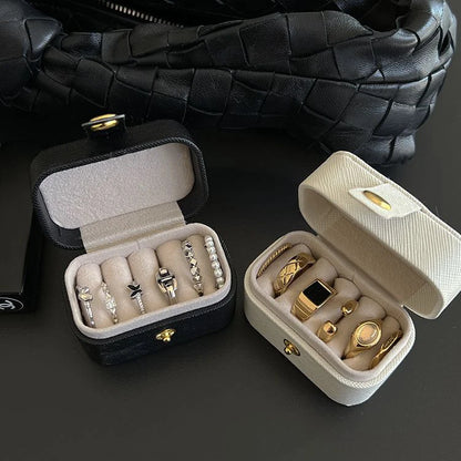 Jewelry Box for Travel with Ring Slots Stud Storage and Snap Closure