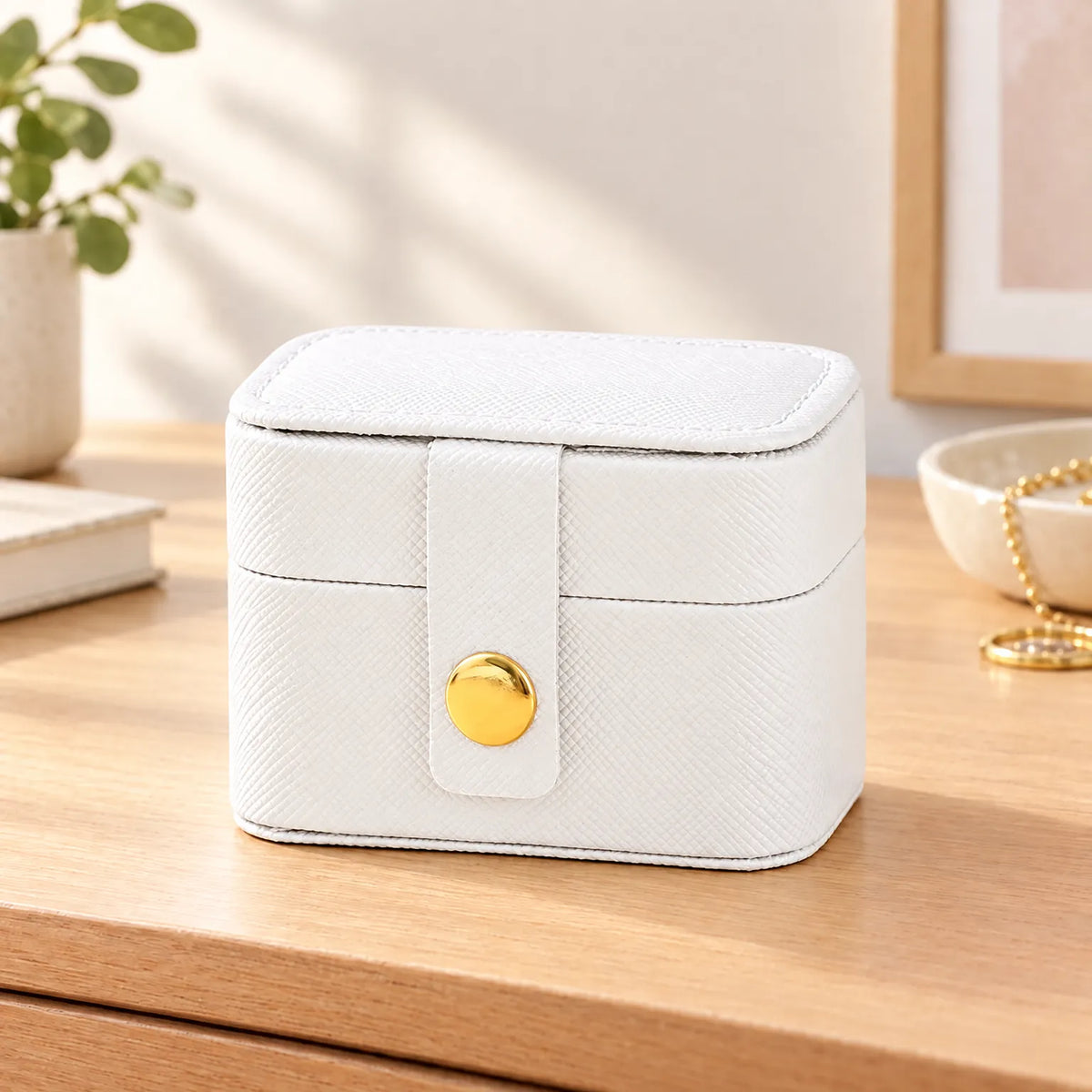 Jewelry Box for Travel with Ring Slots Stud Storage and Snap Closure