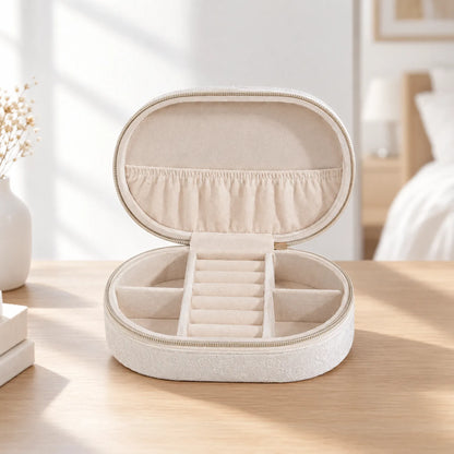 Jewelry Box for Travel with Zipper Ring Storage and Compartments