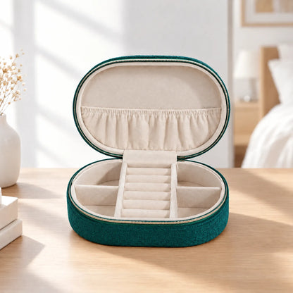 Jewelry Box for Travel with Zipper Ring Storage and Compartments