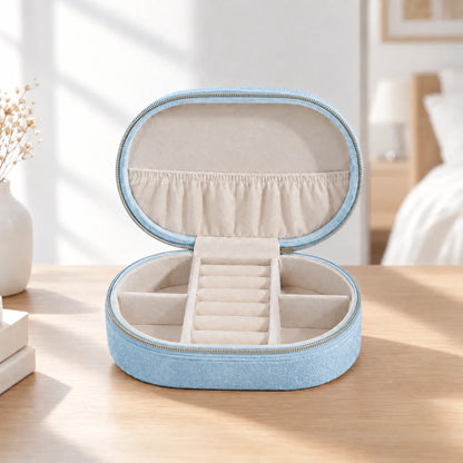 Jewelry Box for Travel with Zipper Ring Storage and Compartments
