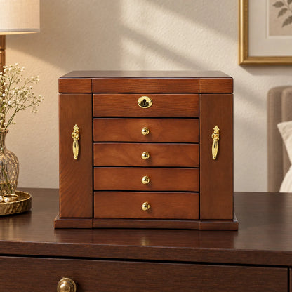 Jewelry Box with Drawers Mirror Necklace Hooks and Lock