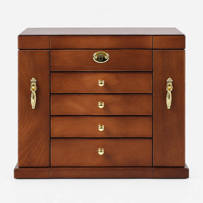 Jewelry Box with Drawers Mirror Necklace Hooks and Lock