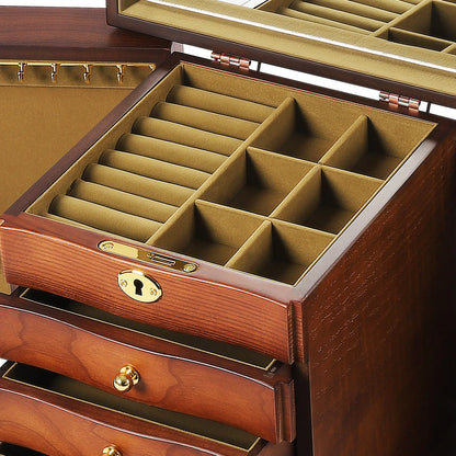 Jewelry Box with Drawers Mirror Necklace Hooks and Lock