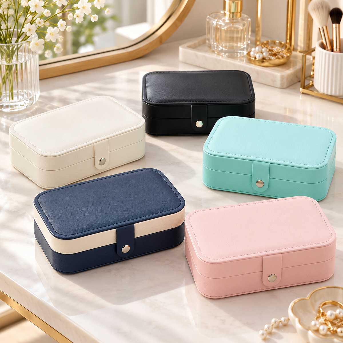 Jewelry Box with Earring Display Ring Rolls and Necklace Storage