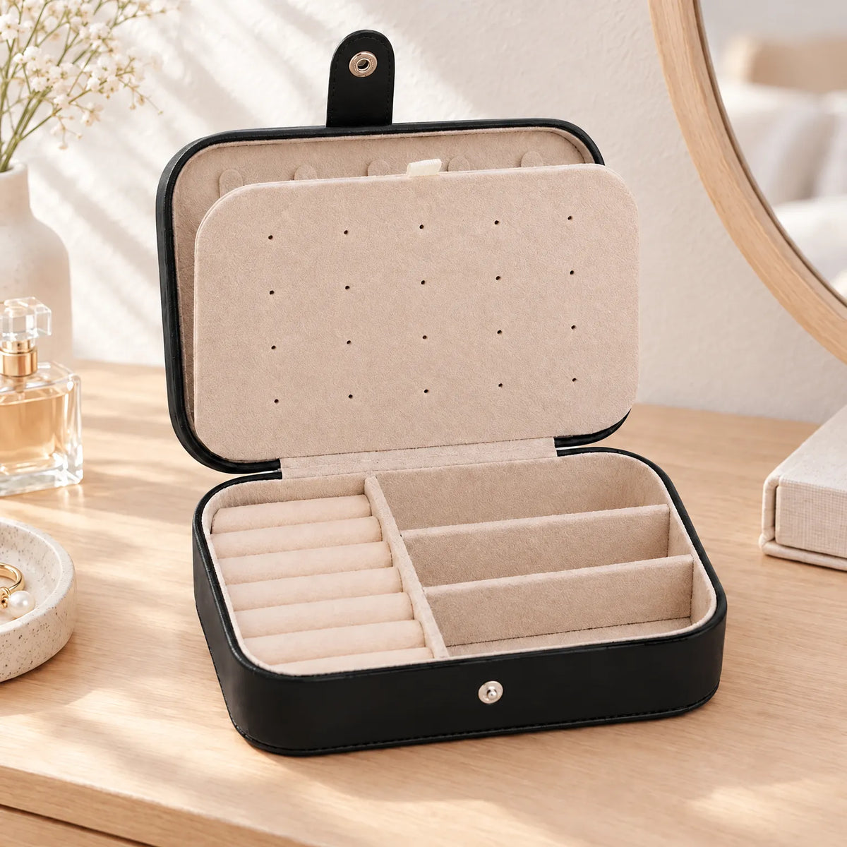 Jewelry Box with Earring Display Ring Rolls and Necklace Storage