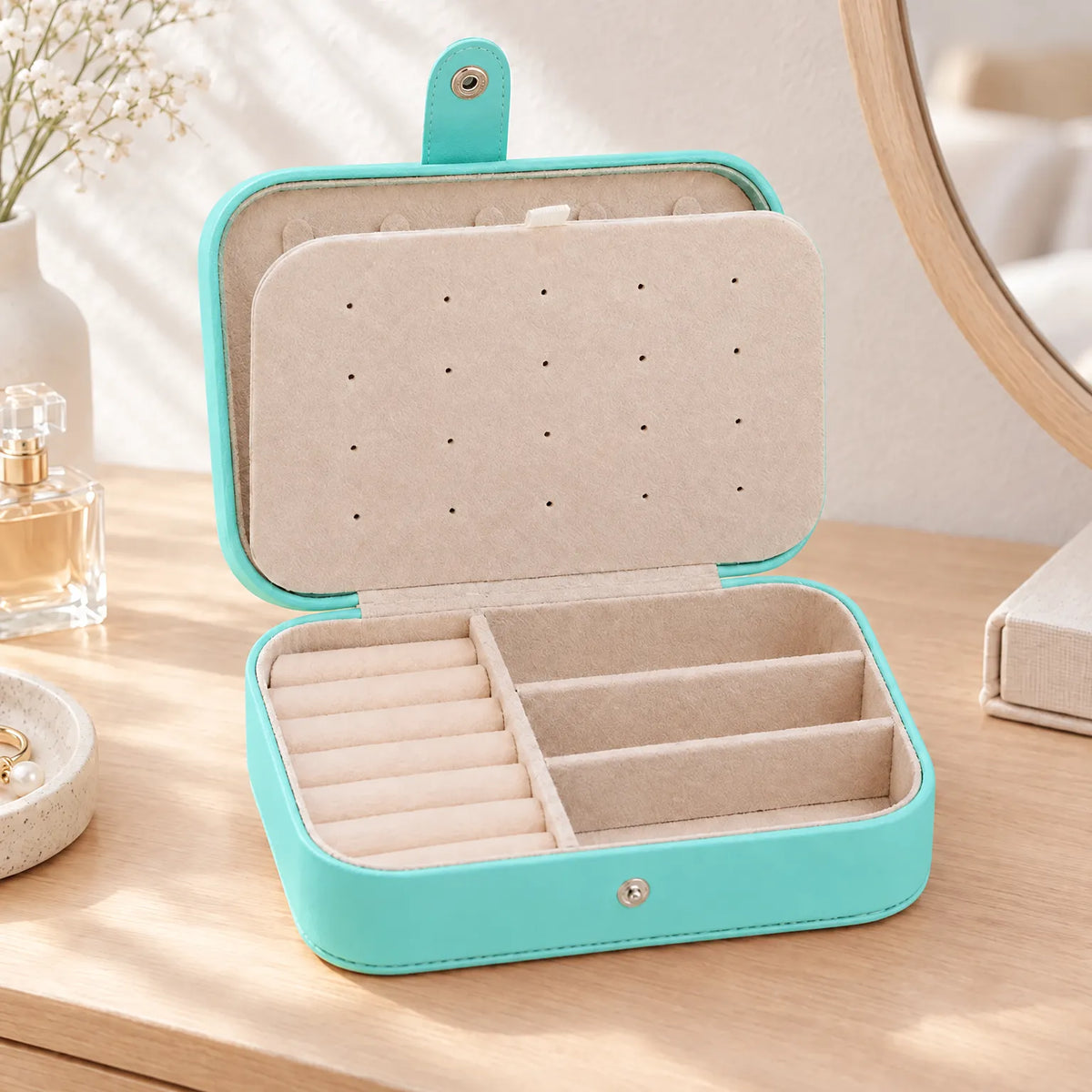 Jewelry Box with Earring Display Ring Rolls and Necklace Storage