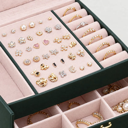 Jewelry Box with Lock Drawers Necklace Hooks and Ring Storage