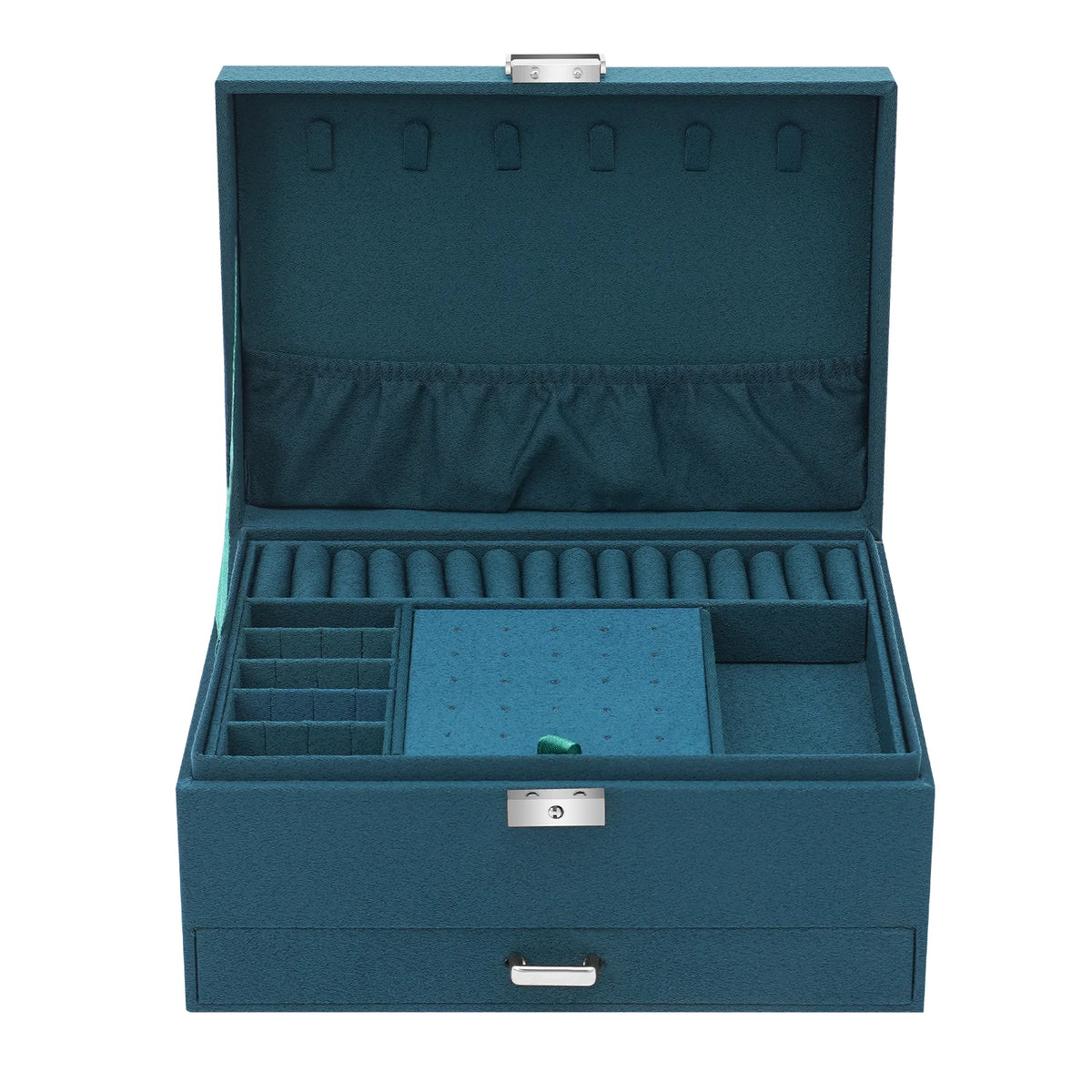 Jewelry Box with Lock Removable Tray Drawer and Necklace Storage