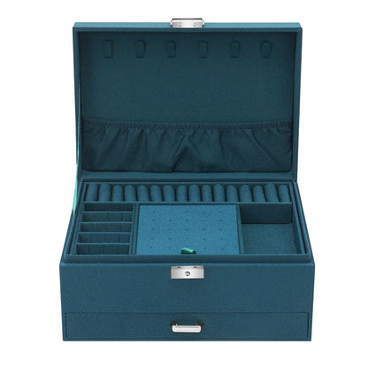 Jewelry Box with Lock Removable Tray Drawer and Necklace Storage