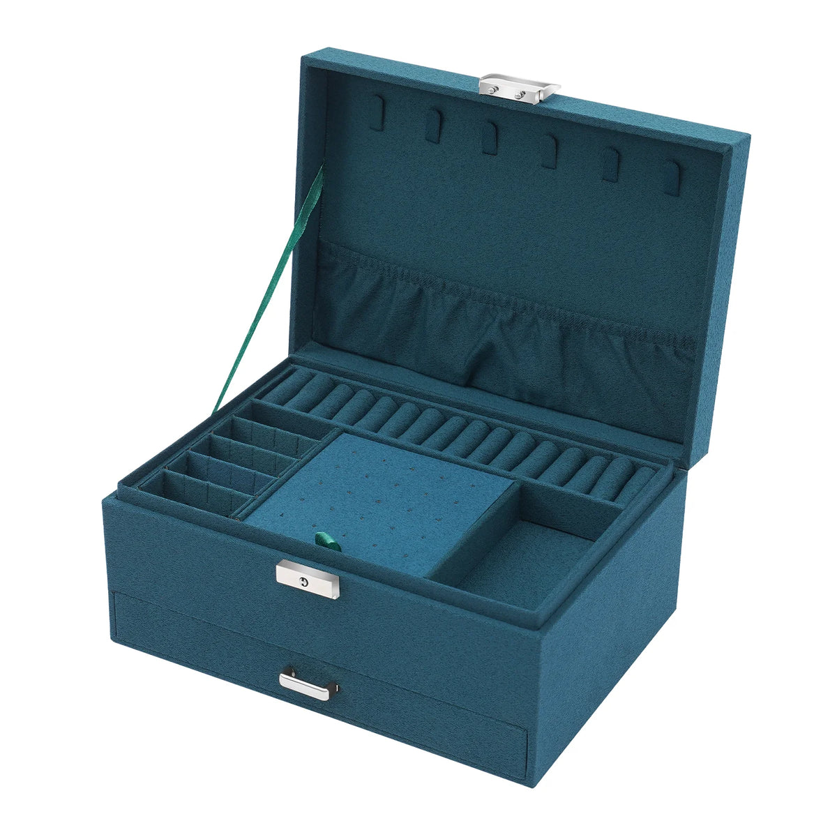 Jewelry Box with Lock Removable Tray Drawer and Necklace Storage