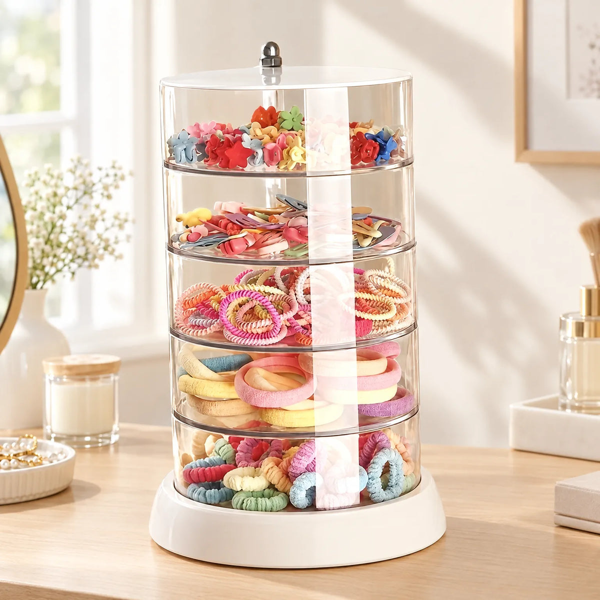 Jewelry Box with Rotating Compartments for Earrings and Accessories