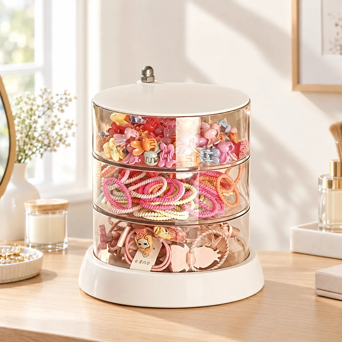Jewelry Box with Rotating Compartments for Earrings and Accessories