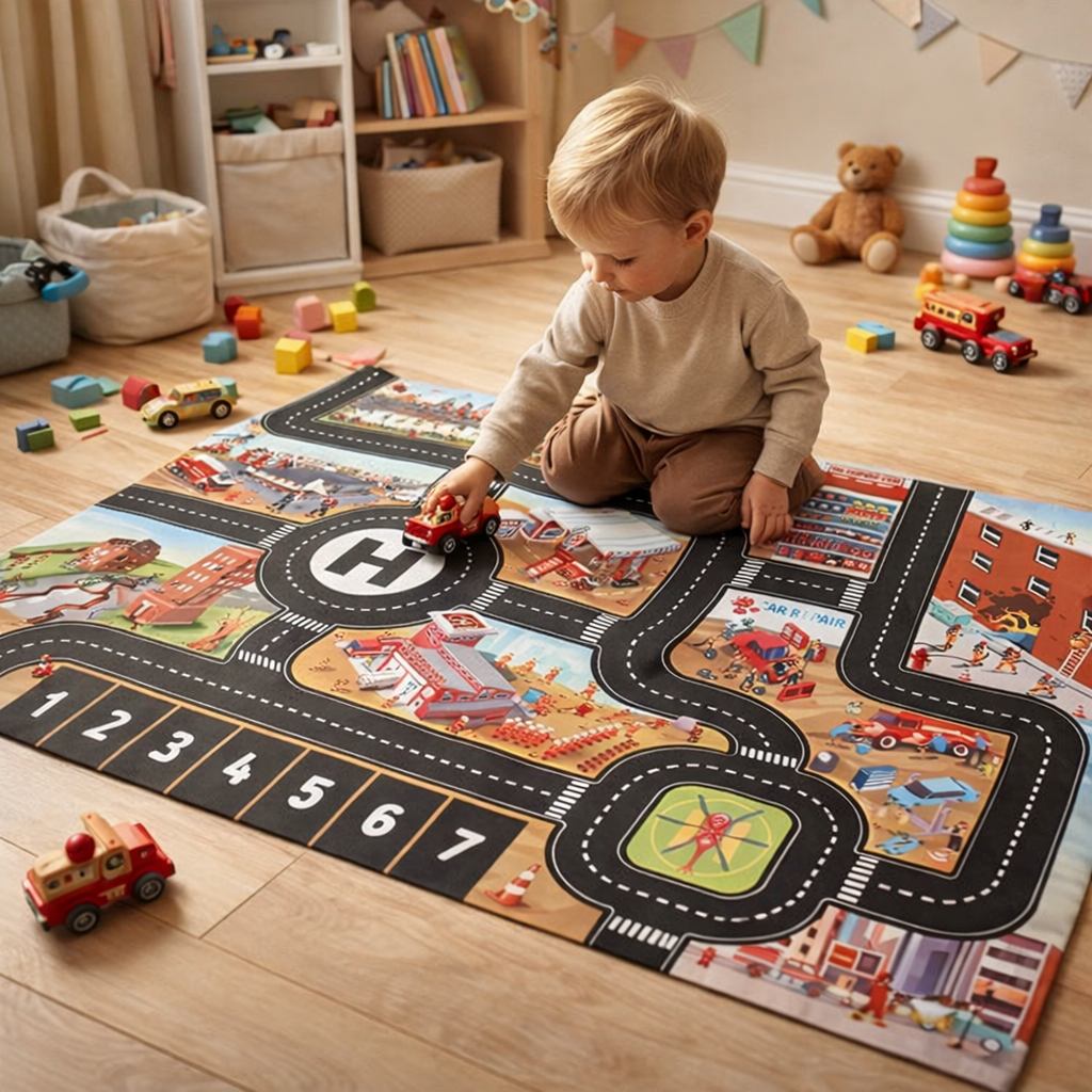 Kids Play Mat City Road Map Traffic Design Floor Play | Vantira