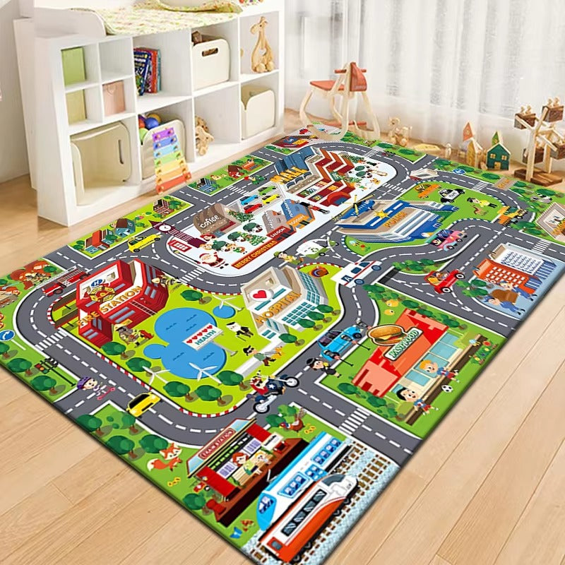 Kids Road Game Play Mat Modern Playroom Rug Indoor Use | Velnmora