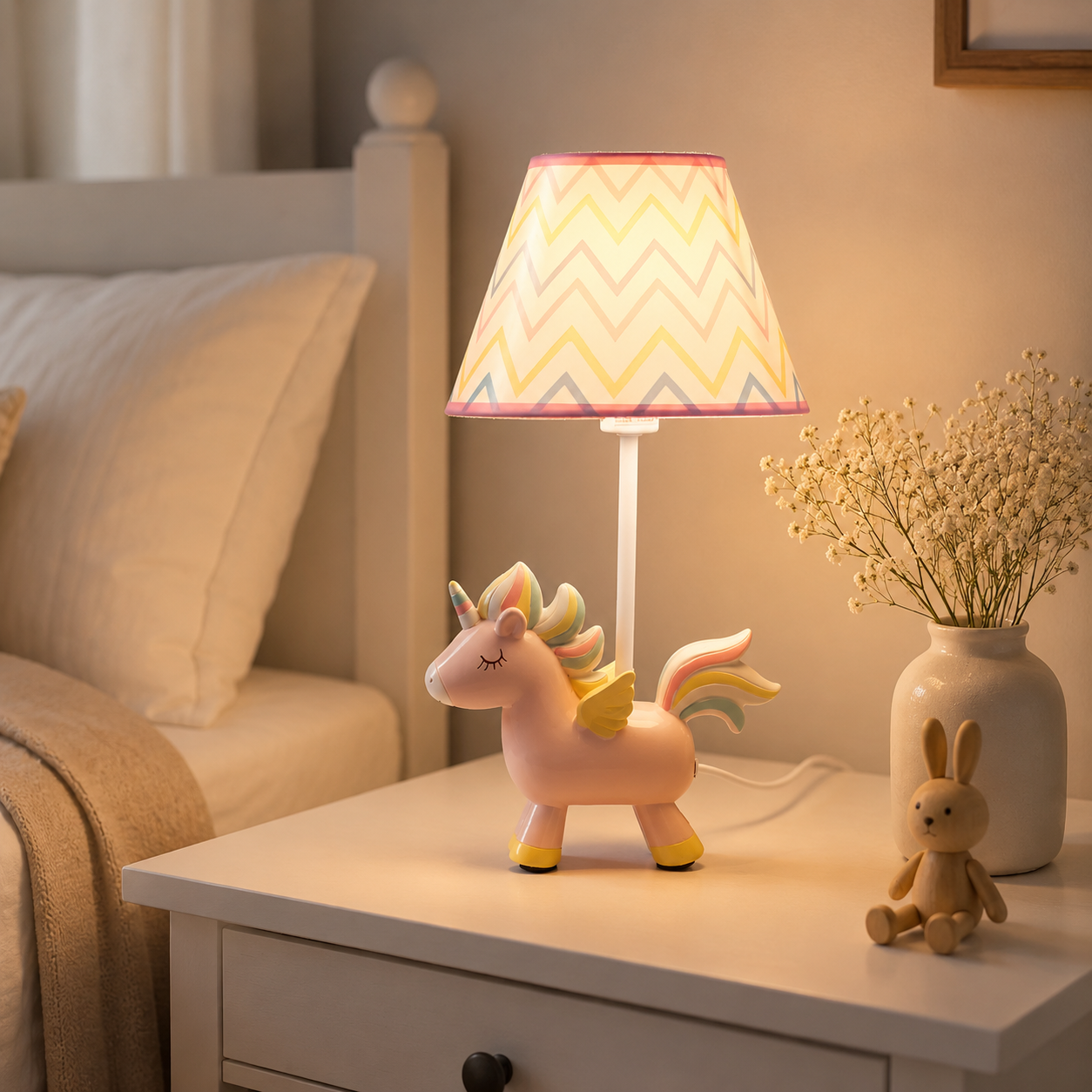 Kids Unicorn Table Lamp with Fabric Shade Pink | Zanvira