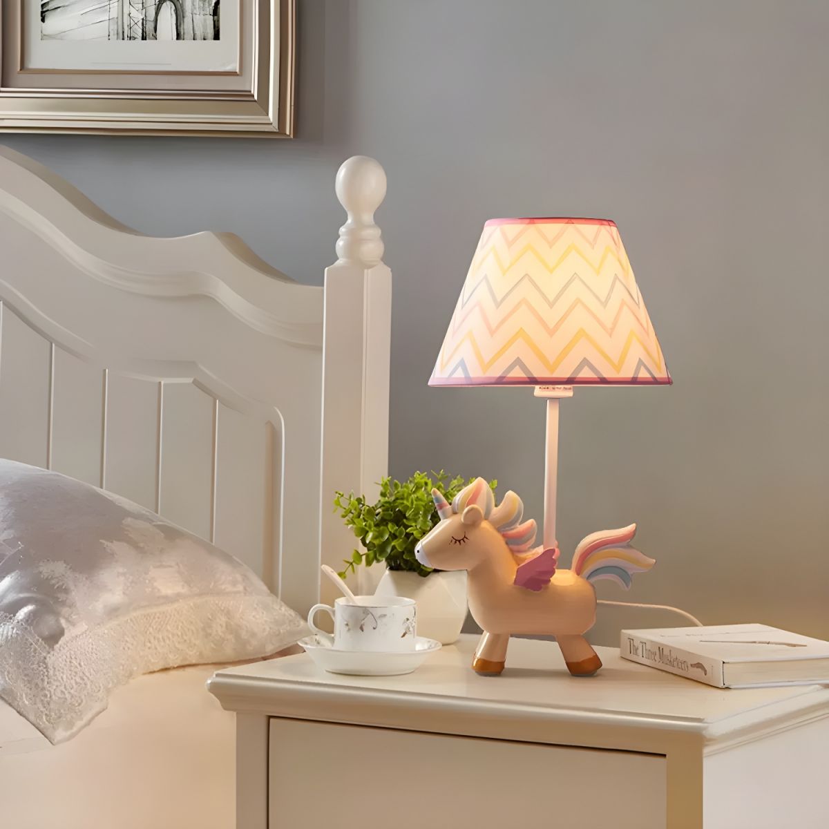 Kids Unicorn Table Lamp with Fabric Shade Pink | Zanvira
