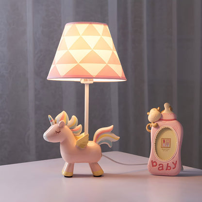 Kids Unicorn Table Lamp with Fabric Shade Pink | Zanvira