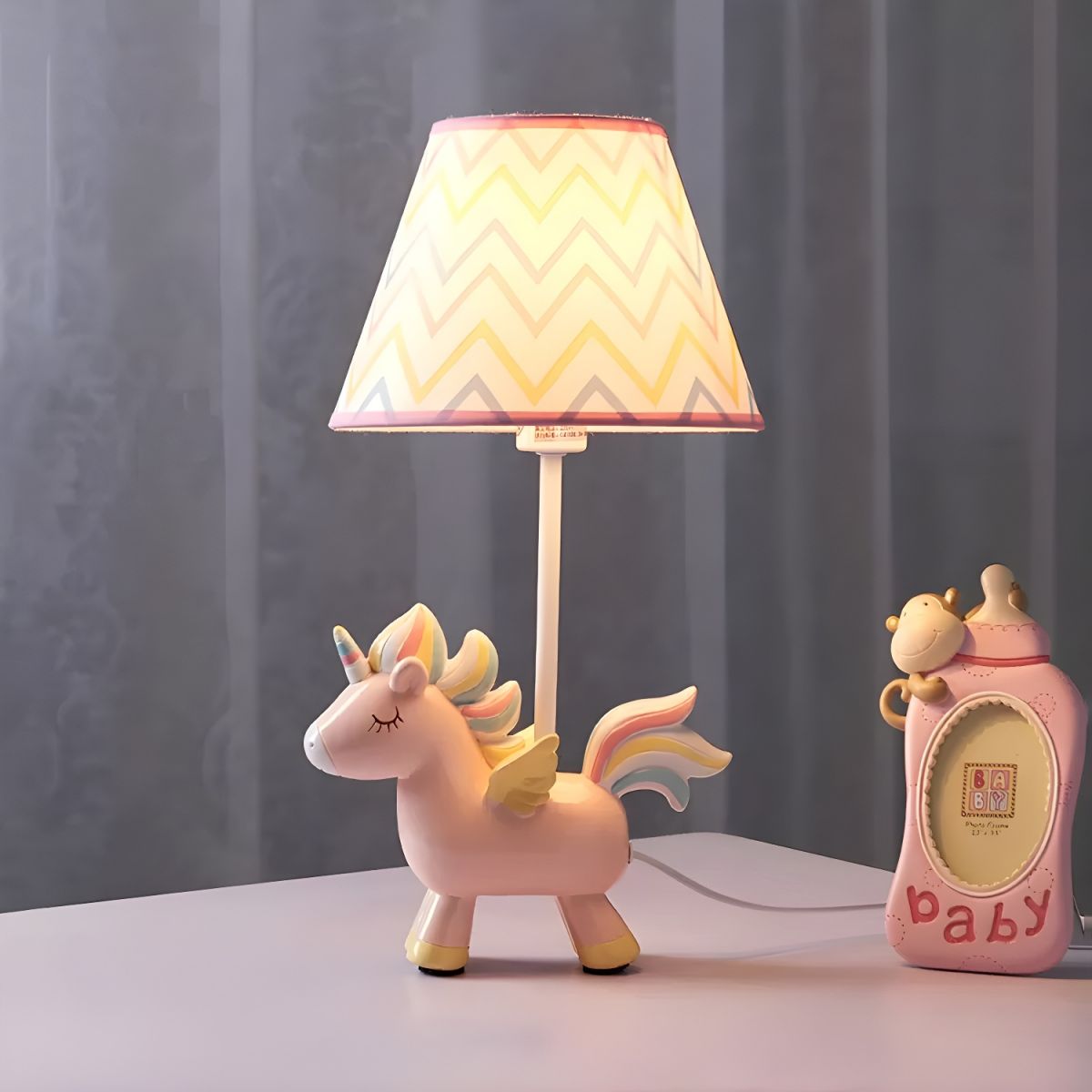 Kids Unicorn Table Lamp with Fabric Shade Pink | Zanvira