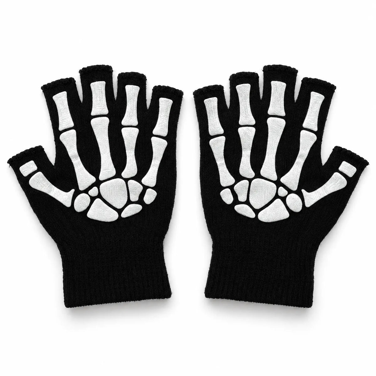 Knit Fingerless Skeleton Print Gloves