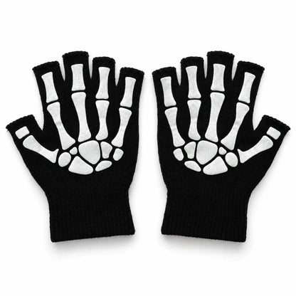 Knit Fingerless Skeleton Print Gloves