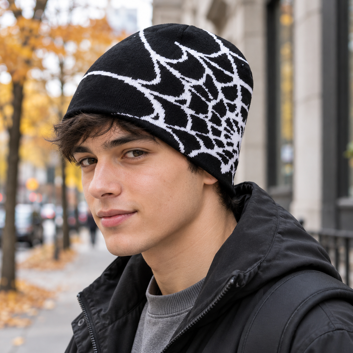 Knit Spider Web Skull Cap