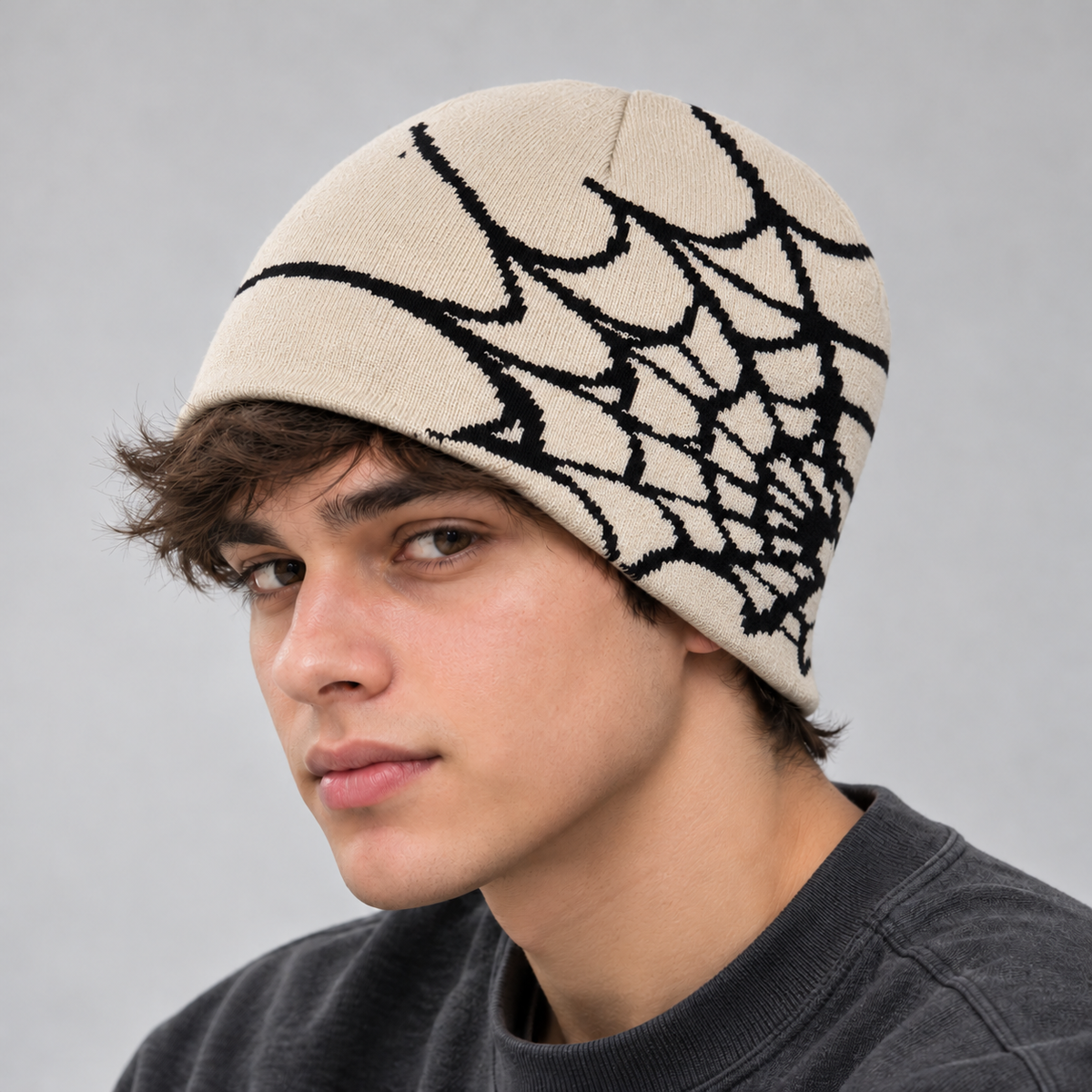 Knit Spider Web Skull Cap