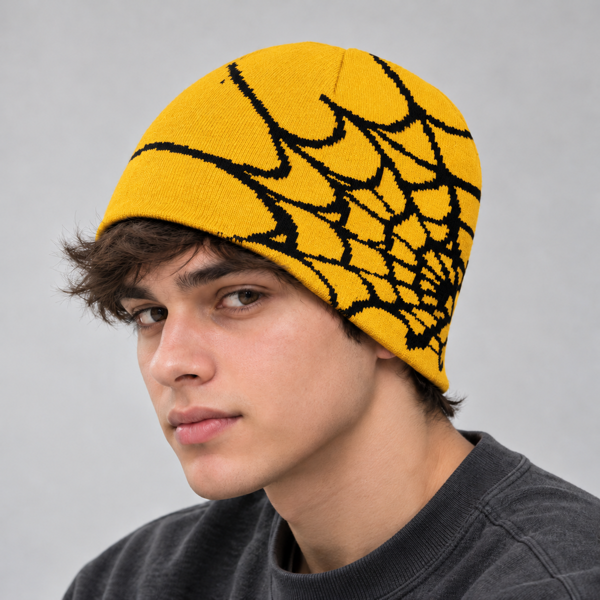 Knit Spider Web Skull Cap